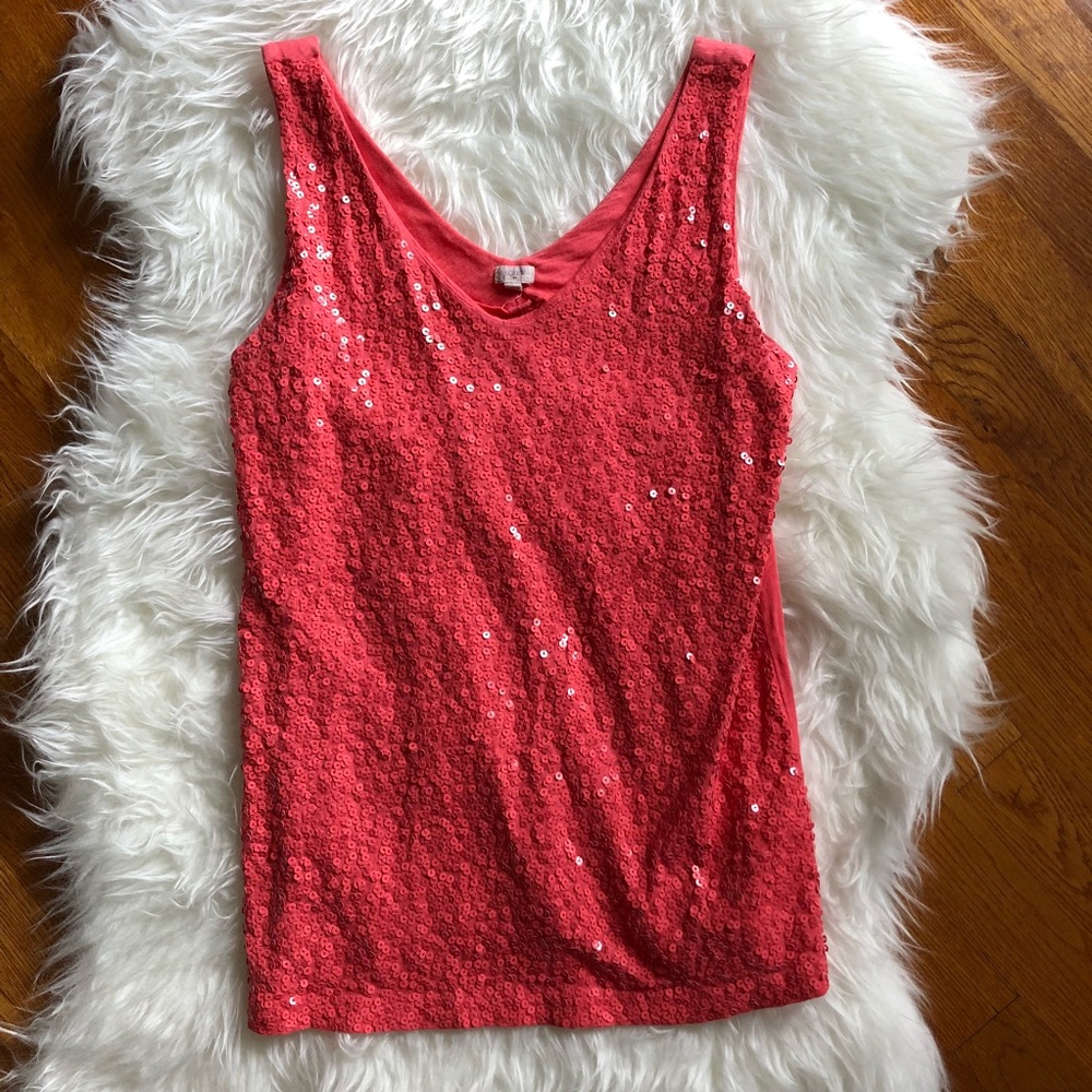 J Crew Factory Coral Sequin Tank Top, M